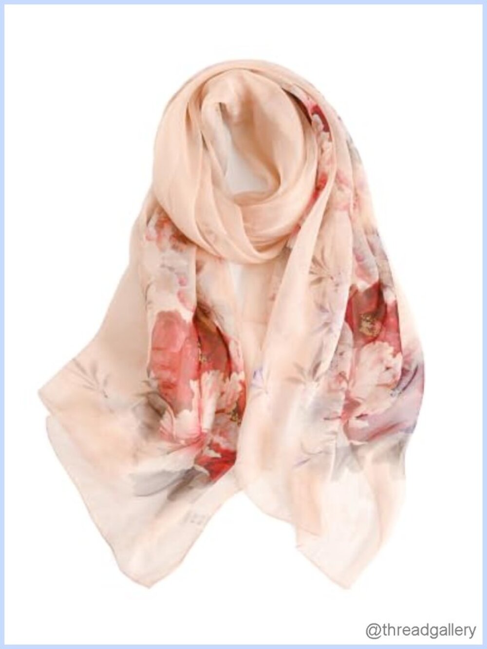 100% Mulberry Silk Chiffon Scarf Shawl Wrap 69x43 Lightweight Floral